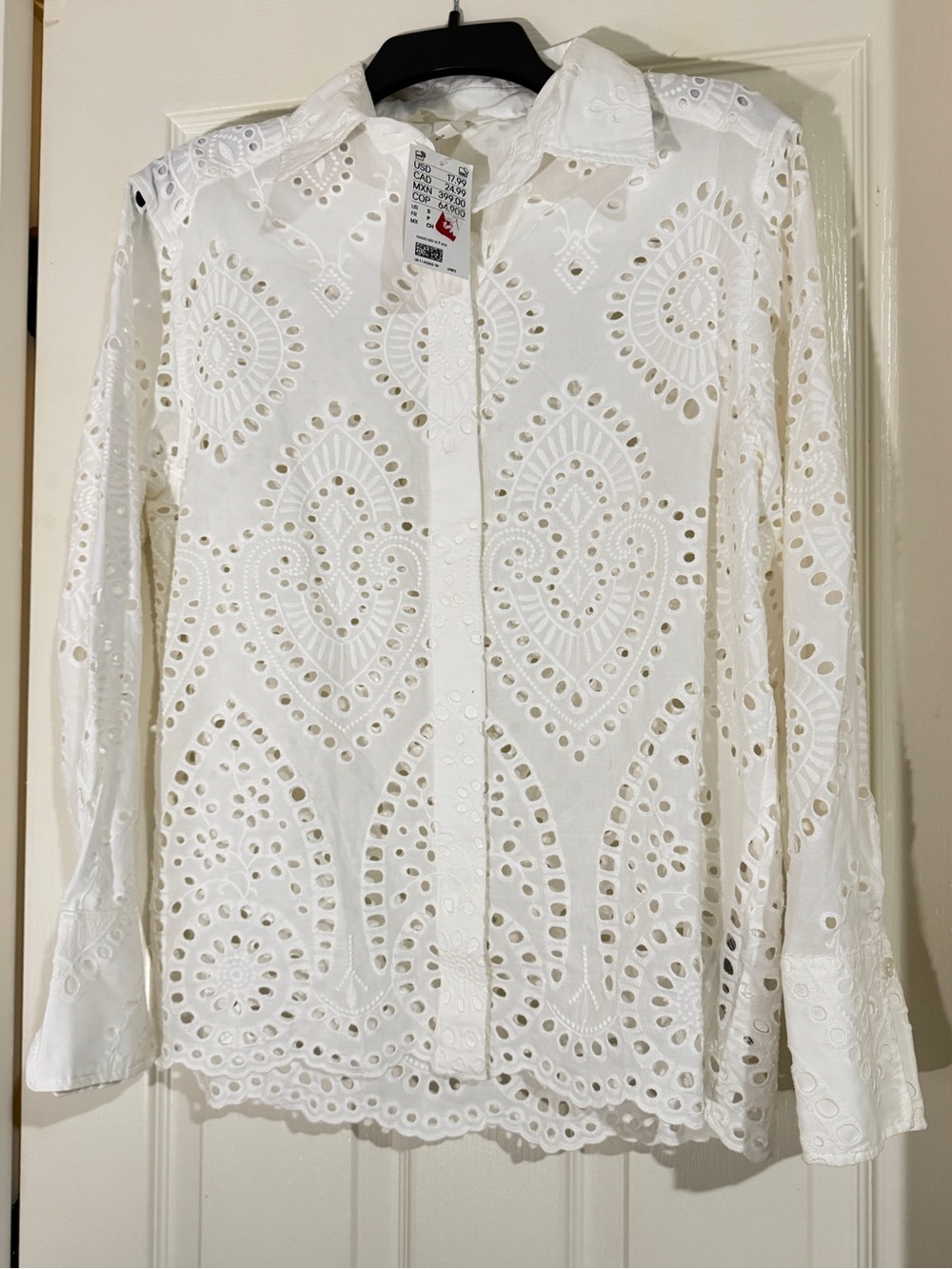 H&M White Eyelet Button-Down Shirt